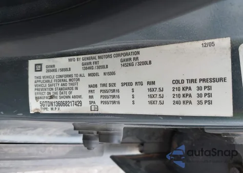 2006 Hummer H3 Suv z USA, uszkodzony, nr VIN 5GTDN136068217429